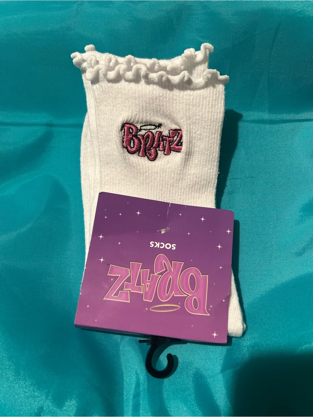 Bratz White Ruffle-Top Casual Socks with Pink Logo